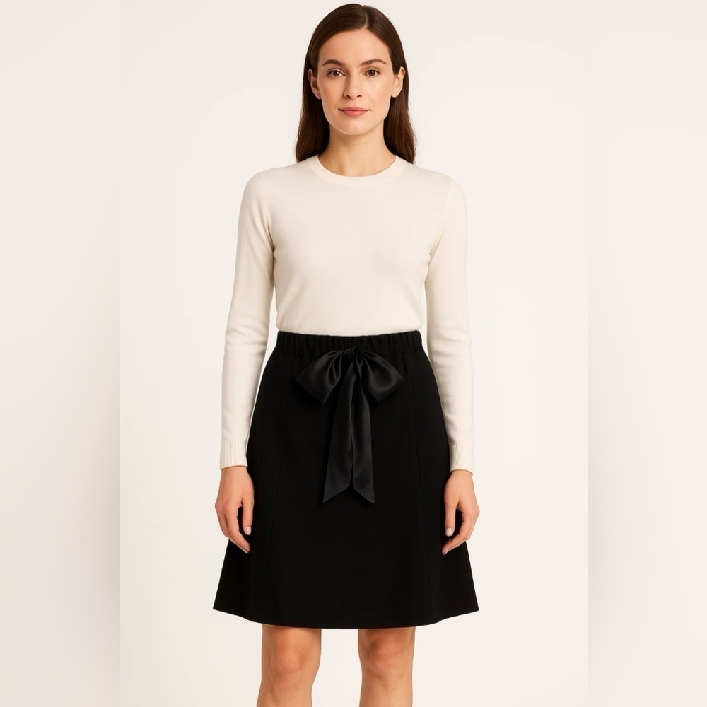 Les Copains Black A-line Skirt with Silk Bow, Size 42 (=US 6)